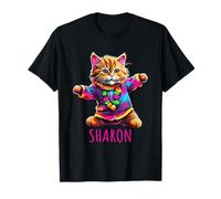 Sharon - Design colorato con Gatto Che Balla per Ragazze, Nome Sharon Maglietta