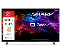 SHARP 55HP5265E 3840x2160 HDR Smart TV 50 Hz Google TV 4 porte HDMI Assistente Google TV QLED, SMART TV, 55 ", QLED 4K, Nero con dettagli colorati sullo schermo