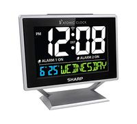 Sharp Atomic - Orologio da tavolo con display a colori, precisione atomica, facile da leggere, con calendario e giorno della settimana e visualizzazione della data, doppia sveglia digitale con