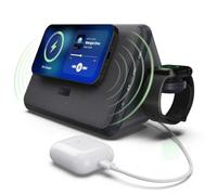 SHARP CP-DS08BK Base Qi2 4 in 1 con altoparlante Bluetooth - Nero grafite | Qi2 certificato 15W compatibile con MagSafe, adattatore Apple Watch, ricarica USB-C e audio stereo Bluetooth 40W.