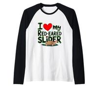 Sharp I Love My Red Eared Slider Turtle Moms Dads Novità Maglia con Maniche Raglan