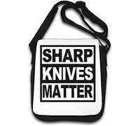 Sharp Knives Matter - Borsa a tracolla con scritta "Funny Chef", colore: Bianco