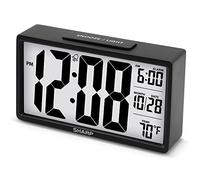 SHARP Sveglia con schermo Jumbo da 2,8 pollici facile da leggere con temperatura interna, luce notturna, calendario, orologio digitale a batteria per camere da letto o viaggi, colore nero