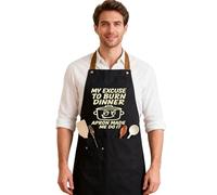 SHARPDO Divertente grembiule nero per uomini e donne - BBQ & Grembiule da cucina con scritta | Grembiule da barbecue da uomo e donna | idea regalo per compleanno e festa del papà (1, AP01)