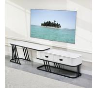SHARPDO Mobile TV Basso e Lungo 180/140 cm, Design Moderno con Contenitore, Acciaio Nero e Pietra Sinterizzata Effetto Marmo, Stile Minimal per Soggiorno, Bianco