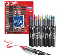 SHARPIE Creative Marker Penne per pittura acrilica | Pennarelli a base d'acqua con punta a pennello | Penne colorate | Materiale scolastico | Colori assortiti | 12 pezzi