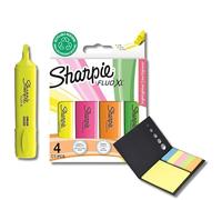 SHARPIE Fluo XL Highlighters | Chisel Tip Highlighter Pens | 4 Count Highlighter Set + + Sticky Notes