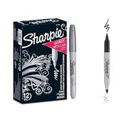 Sharpie Pennarelli indelebili metallizzati | argento | punta fine | 12 pezzi + 1 doppia punta nera