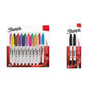 SHARPIE Pennarelli Indelebili, Punta Fine, Divertenti Colori Assortiti, Confezione Da 18 & Pennarelli Indelebili A Doppia Punta, Punta Fine E Ultra Fine, Nero, Confezione Da 2