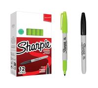 Sharpie Pennarello indelebile a punta fine, colore verde lime, confezione da 12, con 1 pennarello nero sottile in omaggio, ad asciugatura rapida, impermeabile, resistente allo sbiadimento, per ufficio