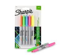 SHARPIE Pennarello indelebile neon a punta fine per una scrittura precisa, adatto per uso multiuso, senza sbavature, articoli di cancelleria per ufficio, confezione da 5