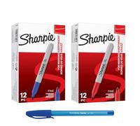 SHARPIE Pennarello indelebile | Punta fine | Inchiostro rosso, inchiostro blu | 24 pennarelli & PaperMate penna regalo