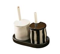 Sharplace Barattolo per Condimenti con Vassoio Portaoggetti, Ciotola, Dispenser per Zucchero, Rotondo con Coperchi E Cucchiai, Set di Contenitori per Spezie per, Nero Bianco