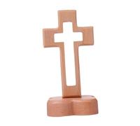 Sharplace Croce in Legno Da Tavolo Simbolo Religioso Statua Cattolica Croce Sacra con Base Rimovibile per Un Posizionamento Versatile Adatta per La Decorazione, Base di Fiori
