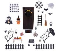 Sharplace Miniature Scene Prop Kit Diorama Strega Zucca Calderone Ragnatela Porta Effetto Legno Materiale Legno Plastica Resina Adatto per Modellismo Casa Delle Bambole Fotografia Notturna Halloween