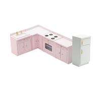 Sharplace Mobili in Miniatura per Casa delle Bambole in Scala 1:12, Mobiletto Lavello in Legno, Frigorifero, Set di Giocattoli per Bambini dai 3 Anni in su, Reg, Rosa