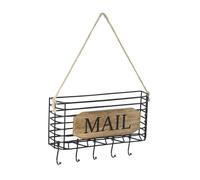 Sharplace Portachiavi Da Parete con Cestino Porta Lettere E Cinque Ganci per Lettere E Chiavi, Realizzato in Legno E Ferro, per Corridoio, Ingresso, Ufficio, 2