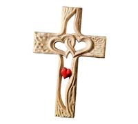 Sharplace Scultura Da Parete a Forma di Croce in Legno Intagliato con Cuori Intrecciati Cavi, Ornamenti a Forma di Croce in Legno per Regalo di Pe, Grande cuore rosso