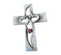 Sharplace Scultura Da Parete a Forma di Croce in Legno Intagliato con Cuori Intrecciati Cavi, Ornamenti a Forma di Croce in Legno per Regalo di Pe, Cuore rosso standard