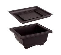 Sharplace Vasi da Addestramento con Vassoio, Vasi da Addestramento per Bonsai in Vaso Portatili, Vasi da Fiori Vintage Resistenti per Esterni, per Ufficio, Quadrato Basso L