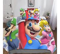 SHARRB Luigi's Set Di Biancheria Da Letto 3 Pezzi Comforter Cover Per Adulti Bambini Microfibra gioco Set Copripiumino Con Chiusura A Cerniera Quilt Cover Con Federe Single（135x200cm）