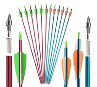 SHARROW 12 Freccia in Alluminio 32" Frecce di Caccia Spine 500 Freccia di Tiro al Bersaglio con Piuma di Plastica per Bersaglio Tiro con L'Arco Arco Ricurvo Arco Compound Arco Lungo (Rosso+Blu)