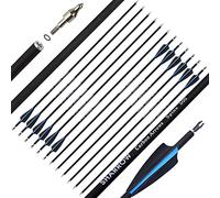 SHARROW 32" Freccia in Carbonio Spine 500 Frecce da Caccia per Arco Freccia Carbonio con 3 Piuma di Gomma Freccia per Bersaglio Tiro con L'Arco Arco Ricurvo Arco Compound Arco Lungo (24pcs, Blu)