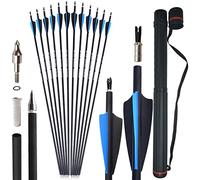 SHARROW 32" Freccia in Carbonio Spine 500 Frecce da Caccia per Arco Freccia Carbonio con 3 Piuma di Gomma Freccia per Bersaglio Tiro con L'Arco Arco Ricurvo Arco Compound Arco Lungo (12p, Blu+faretra)