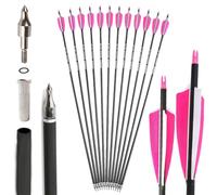 SHARROW 32" Freccia in Carbonio Spine 500 Freccia Carbonio Arco Frecce di Caccia in Carbonio con 4" Piume Naturali per Tiro con L'Arco Freccia Arco Lungo Ricurvo Arco Compound (Rosa1, 24P)