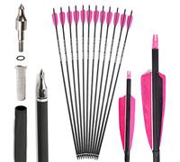 SHARROW 32" Freccia in Carbonio Spine 500 Freccia Carbonio Arco Frecce di Caccia in Carbonio con 4" Piume Naturali per Tiro con L'Arco Freccia Arco Lungo Ricurvo Arco Compound (Rosa, 12P)
