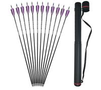SHARROW 32" Freccia in Carbonio Spine 500 Freccia Carbonio Arco Frecce di Caccia in Carbonio con 4" Piume Naturali per Tiro con L'Arco Freccia Arco Lungo Ricurvo Arco Compound (1Faretra+Viola, 12P)