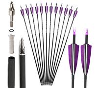 SHARROW 32" Freccia in Carbonio Spine 500 Freccia Carbonio Arco Frecce di Caccia in Carbonio con 4" Piume Naturali per Tiro con L'Arco Freccia Arco Lungo Ricurvo Arco Compound (Viola, 6P)