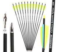 SHARROW 32" Freccia in Carbonio Spine 500 Freccia Carbonio Arco Frecce di in Carbonio con 4" Piume Naturali per Tiro con L'Arco Freccia Arco Lungo Ricurvo Arco Compound (Giallo, 6P)