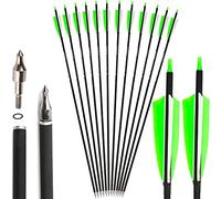 SHARROW 32" Freccia in Carbonio Spine 500 Freccia Carbonio Arco Frecce di in Carbonio con 4" Piume Naturali per Tiro con L'Arco Freccia Arco Lungo Ricurvo Arco Compound (Verde, 12P)
