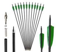 SHARROW 6/12Pcs 32" Freccia in Carbonio Spine 500 Frecce da Caccia per Arco Frecce Carbonio Frecce Tiro con Arco con 4" Piume Naturali Frecce per Arco Ricurvo Arco Compound Caccia (12Pcs, Verde)