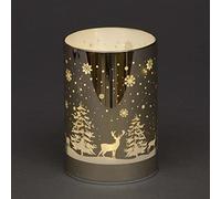SHATCHI 13 centimetri Natale Decorato Vaso Lampada Da Tavolo Tubo di Vetro Inciso Foresta Scena Oro Cilindro LED Fairy Lights Funzionamento A Batteria