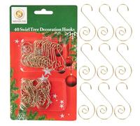 SHATCHI 40 ganci dorati per decorazioni natalizie per palline dell'albero di Natale, luci a stringa - Ganci a S riutilizzabili per decorazioni artistiche natalizie