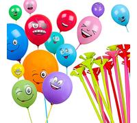 SHATCHI 50 palloncini in lattice a forma di emoji, 30,5 cm, con bastoncini riutilizzabili, per compleanno, Natale, comunione, feste, divertenti decorazioni baloon, assortiti