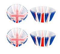 SHATCHI 50pcs Union Jack Paper Cupcake Cases Tazze da forno Muffin Cake Gran Bretagna Re Carlo III Incoronazione Tavolo Decorazioni Alimentari, Rosso, Bianco, Blu, SHATCHI