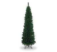 SHATCHI Albero di Natale artificiale floccato sottile, decorazione per la casa con punte appuntite e supporto in metallo, verde, 1,2 m