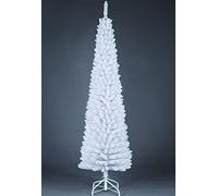 SHATCHI Albero di Natale artificiale floccato sottile, decorazione per la casa con punte appuntite e supporto in metallo, bianco, 1,2 m