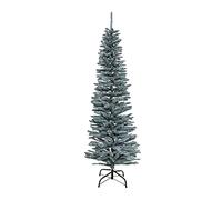 SHATCHI Albero di Natale artificiale floccato sottile, decorazione per la casa con punte appuntite e supporto in metallo, verde gelido, 150 cm