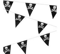 SHATCHI- Bandierine da 6 m con Teschio pirato e Ossa Incrociate, per Interni ed Esterni, Decorazione per Feste di Compleanno, Halloween, Nero, SH6043