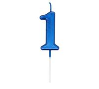 SHATCHI Candela blu con numero 1 per ragazzi, compleanno, matrimonio, anniversario, Capodanno, decorazione per torte, 4,5 cm