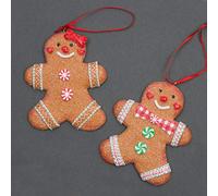 SHATCHI Decorazioni da appendere all'albero di Natale tradizionali biscotti di pan di zenzero coppia uomo e signora albero di Natale da parete ornamenti per la casa set da 2 pezzi, 10 x 8 cm