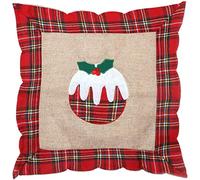 SHATCHI - Federa in iuta per casa, camera da letto, ufficio, decorazione in tela di cotone e lino, con stampa di renna, pupazzo di neve, pettirosso e budino di Natale, 40 x 40 cm