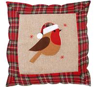 SHATCHI Federa in tela di iuta per casa, camera da letto, ufficio, con stampa di cotone, lino, renna, pupazzo di neve, pettirosso, budino di Natale, 40 x 40 cm