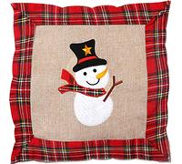 SHATCHI Federa per cuscino in iuta per casa, camera da letto, ufficio, in tela di cotone e lino, con stampa di renna, pupazzo di neve, pettirosso, budino di Natale, 40 x 40 cm