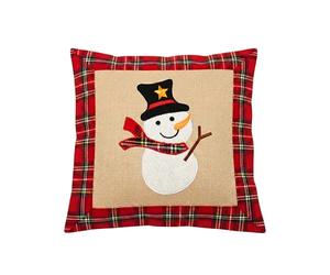 SHATCHI Federa per cuscino in iuta per casa, camera da letto, ufficio, in tela di cotone e lino, con stampa di renna, pupazzo di neve, pettirosso, budino di Natale, 40 x 40 cm