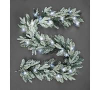 SHATCHI Ghirlanda natalizia pre-illuminata, 2 m/200 cm, abete della Lapponia, per camini, pareti, porte, scale, neve, albero di Natale, giardino, cortile, decorazioni con 50 LED bianchi